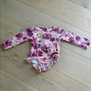 6T Posh Peanut Long Sleeve Floral Swimsuit